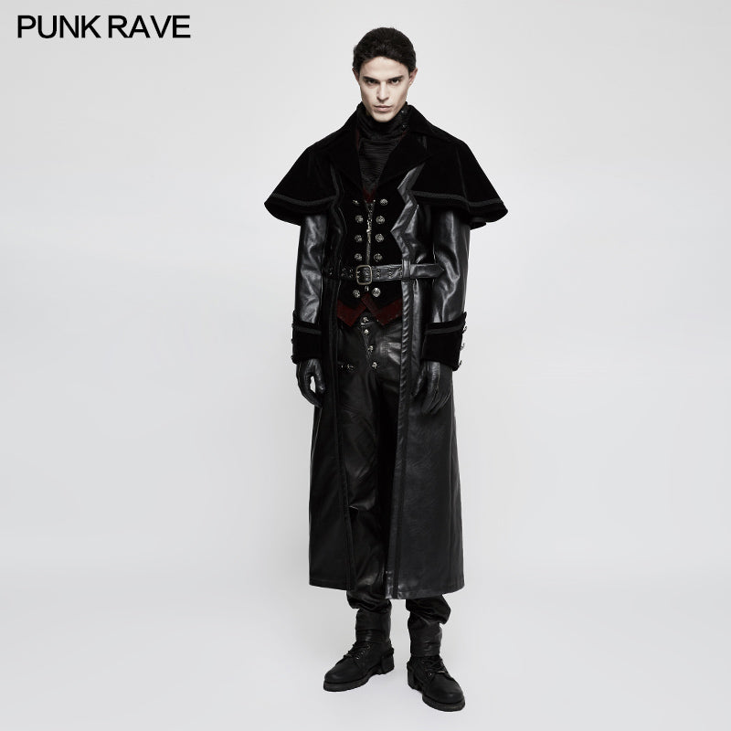 Y-815 Winter Long Leather Velvet Gothic Coat With Active Belt?-??Punk Rave Clothing