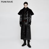 Y-815 Winter Long Leather Velvet Gothic Coat With Active Belt?-??Punk Rave Clothing