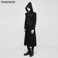 Y-816 Stand-collar Long Leather Gothic Coat With Detachable Hat?-??Punk Rave Clothing