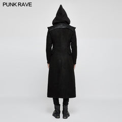 Y-816 Stand-collar Long Leather Gothic Coat With Detachable Hat?-??Punk Rave Clothing