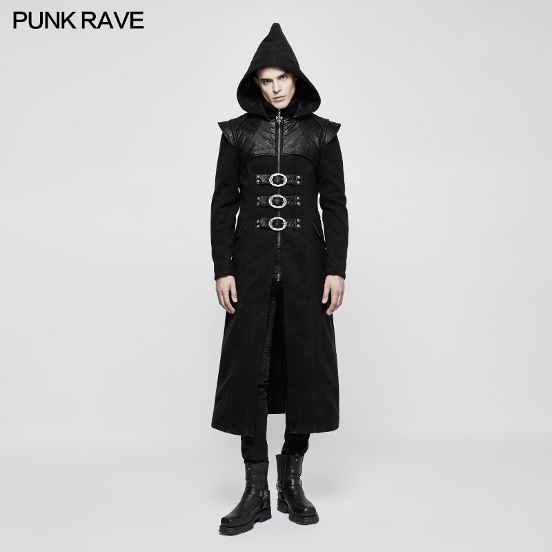 Y-816 Stand-collar Long Leather Gothic Coat With Detachable Hat?-??Punk Rave Clothing