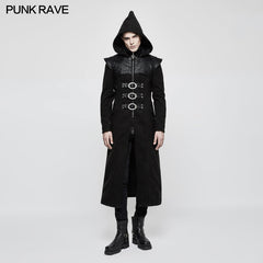 Y-816 Stand-collar Long Leather Gothic Coat With Detachable Hat?-??Punk Rave Clothing