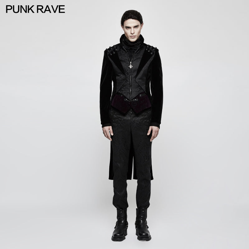 Y-814 Fashion Men Velvet Gothic Coat With Adjustable Buckle?-??Punk Rave Clothing