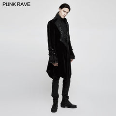 Y-806 Suede Embossed Velvet Gothic Coat Gorgeous Medium Long Style?-??Punk Rave Clothing