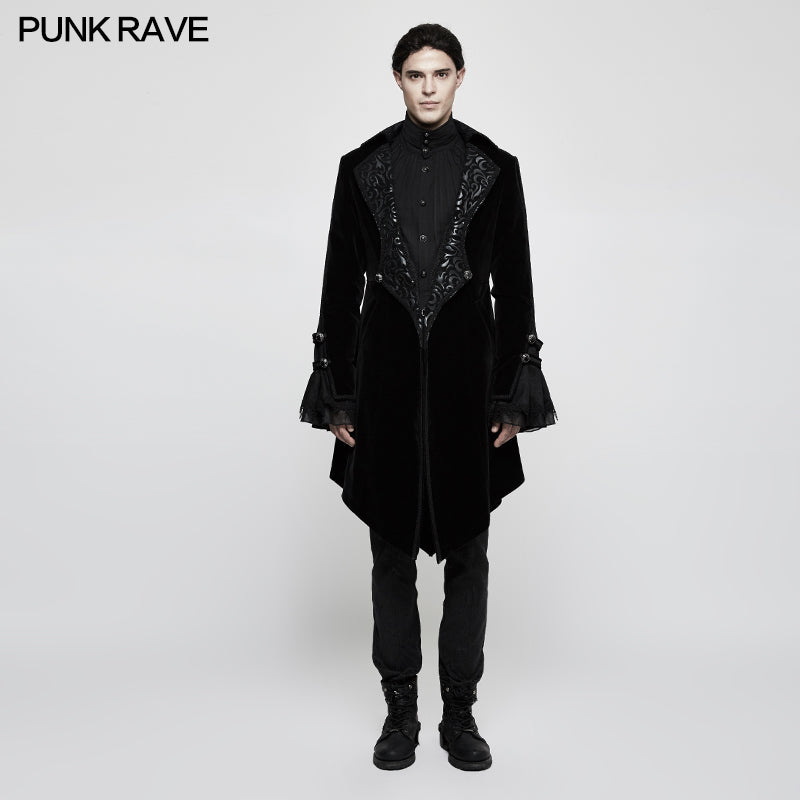 Y-806 Suede Embossed Velvet Gothic Coat Gorgeous Medium Long Style?-??Punk Rave Clothing
