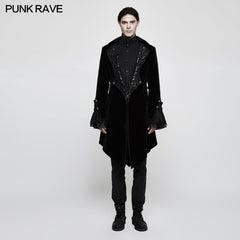 Y-806 Suede Embossed Velvet Gothic Coat Gorgeous Medium Long Style?-??Punk Rave Clothing