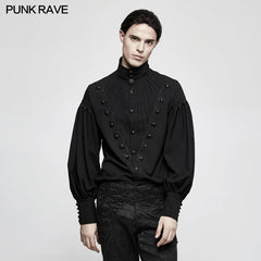 Y-804 Gorgeous Dise Floret Stripes Gothic Shirt With Long Lantern Sleeve?-??Punk Rave Clothing