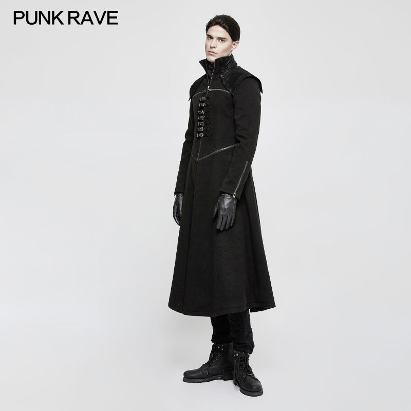 Y-777 Handsome Dark Medium Long Punk Coat With Cross On Back?-??Punk Rave Clothing