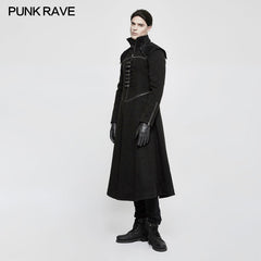 Y-777 Handsome Dark Medium Long Punk Coat With Cross On Back?-??Punk Rave Clothing
