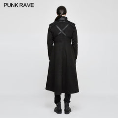 Y-777 Handsome Dark Medium Long Punk Coat With Cross On Back?-??Punk Rave Clothing