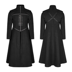 Y-777 Handsome Dark Medium Long Punk Coat With Cross On Back?-??Punk Rave Clothing