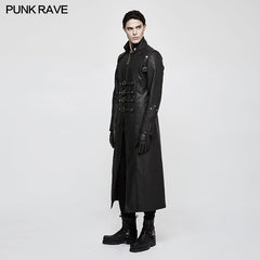 Y-809 Winter Men Long Leather Punk Coat With Stand-up Collar?-??Punk Rave Clothing