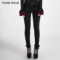 K-246 New Style Lace Stitching Flocking Flower Velvet Long Tight Gothic Pants?-??Punk Rave Clothing