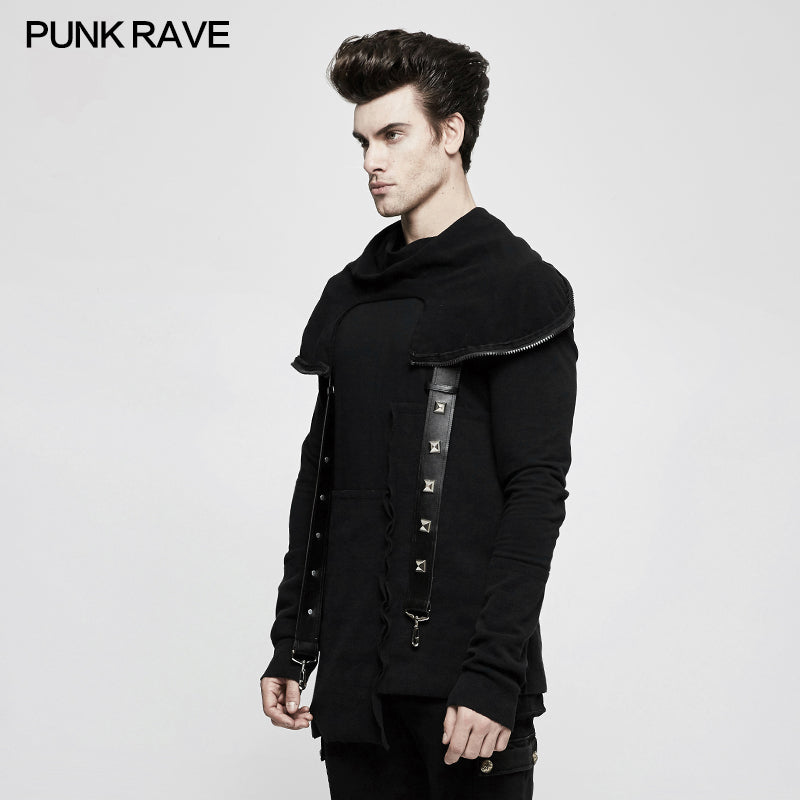 Y-680 Spliced Thread Knitted Hooded Punk Sweaters Mysterious Warrior Design?-??Punk Rave Clothing