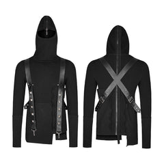 Y-680 Spliced Thread Knitted Hooded Punk Sweaters Mysterious Warrior Design?-??Punk Rave Clothing