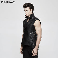 Y-812 Personality Punk Coat Heavy Leather Sleeveless Waistcoat For Men?-??Punk Rave Clothing