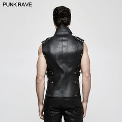 Y-812 Personality Punk Coat Heavy Leather Sleeveless Waistcoat For Men?-??Punk Rave Clothing