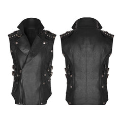 Y-812 Personality Punk Coat Heavy Leather Sleeveless Waistcoat For Men?-??Punk Rave Clothing