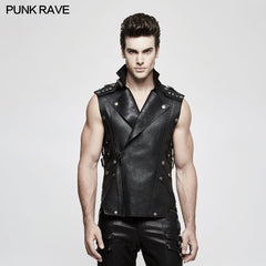 Y-812 Personality Punk Coat Heavy Leather Sleeveless Waistcoat For Men?-??Punk Rave Clothing