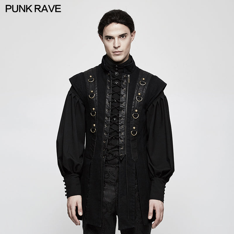 Y-810 Personality Split Hem Leather Punk Vest For Men?-??Punk Rave Clothing