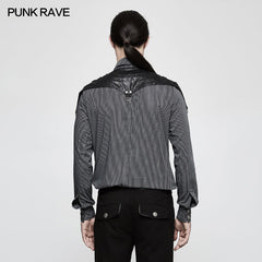 Y-819 Handsome Striped Punk Shirt With Free Hanging Metal Chain?-??Punk Rave Clothing