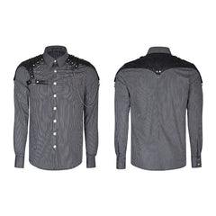 Y-819 Handsome Striped Punk Shirt With Free Hanging Metal Chain?-??Punk Rave Clothing