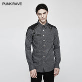 Y-819 Handsome Striped Punk Shirt With Free Hanging Metal Chain?-??Punk Rave Clothing