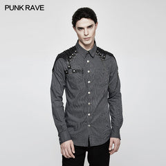 Y-819 Handsome Striped Punk Shirt With Free Hanging Metal Chain?-??Punk Rave Clothing