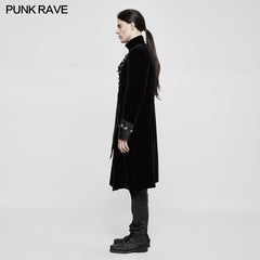 Y-811 Winter Velvet Medium Length Punk Coat Double Breasted Jacket?-??Punk Rave Clothing