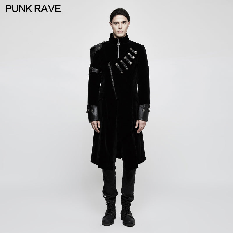 Y-811 Winter Velvet Medium Length Punk Coat Double Breasted Jacket?-??Punk Rave Clothing