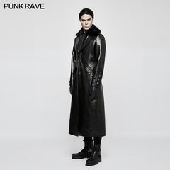 Y-818 Military Uniform Long Leather Punk Coat With Warm Collar?-??Punk Rave Clothing