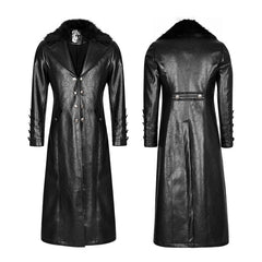 Y-818 Military Uniform Long Leather Punk Coat With Warm Collar?-??Punk Rave Clothing
