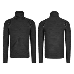 T-485 Stereo Stripe Elastic Knitted Gothic T-shirts With High Neck Collar?-??Punk Rave Clothing