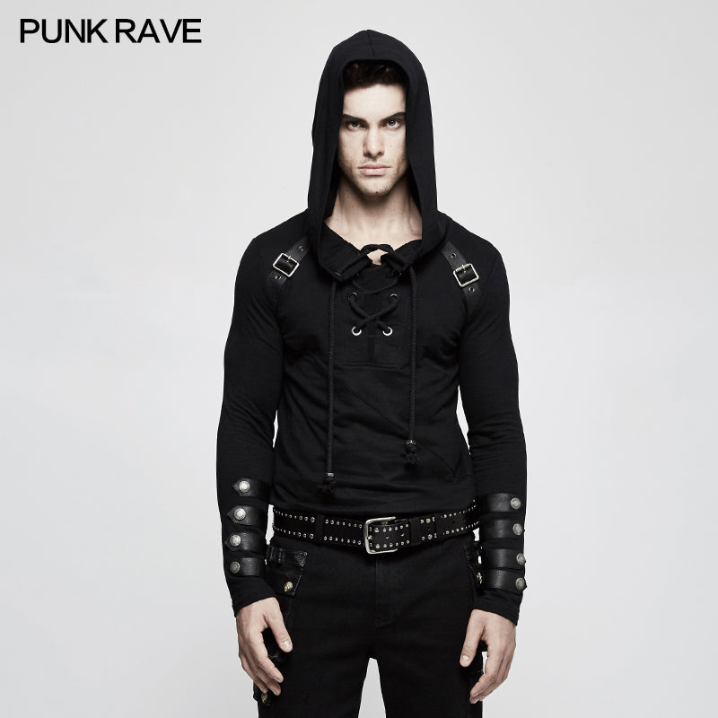 T-483 Hooded Loop Sleeve Long Punk Sweaters For Men?-??Punk Rave Clothing