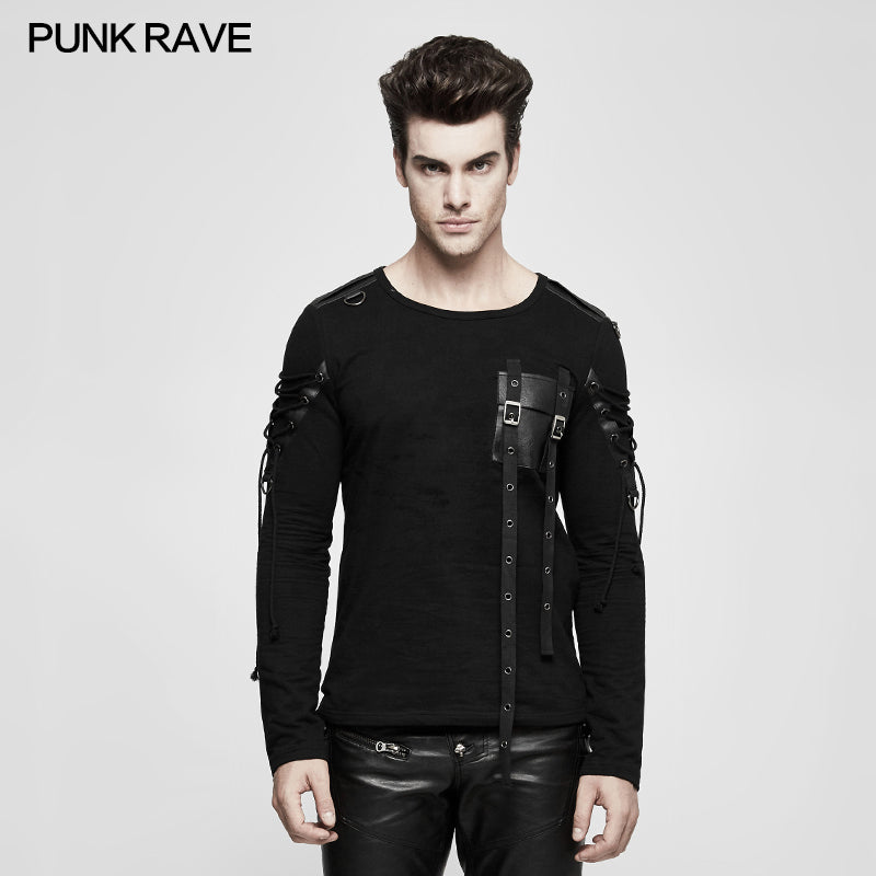 T-487 Military Uniform Long Sleeve Punk T-shirts With Ribbon Design?-??Punk Rave Clothing