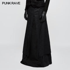 Q-340 Jacquard Fabric Half Long black Gothic Skirt For Men?-??Punk Rave Clothing