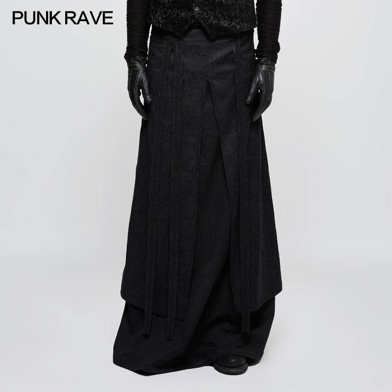 Q-340 Jacquard Fabric Half Long black Gothic Skirt For Men?-??Punk Rave Clothing
