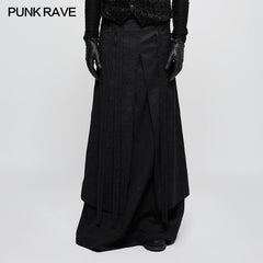 Q-340 Jacquard Fabric Half Long black Gothic Skirt For Men?-??Punk Rave Clothing