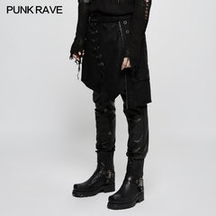 Q-341 Personality Men Irregular Suede Punk Skirt With Detachable Design?-??Punk Rave Clothing