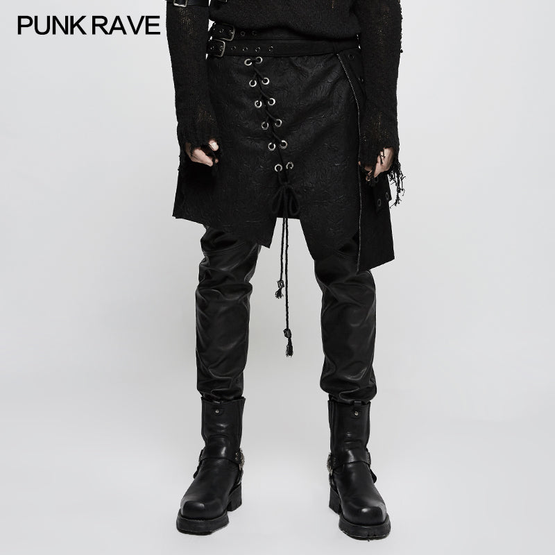 Q-341 Personality Men Irregular Suede Punk Skirt With Detachable Design?-??Punk Rave Clothing