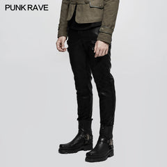 K-297 Elastic Mesh Spliced Leather Punk Pants For Men?-??Punk Rave Clothing