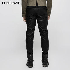 K-297 Elastic Mesh Spliced Leather Punk Pants For Men?-??Punk Rave Clothing