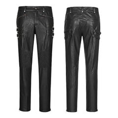 K-297 Elastic Mesh Spliced Leather Punk Pants For Men?-??Punk Rave Clothing
