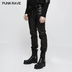K-301 Personality Split Stitch Leather Punk Pants For Men?-??Punk Rave Clothing