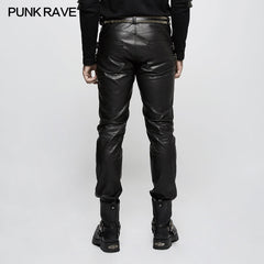 K-301 Personality Split Stitch Leather Punk Pants For Men?-??Punk Rave Clothing