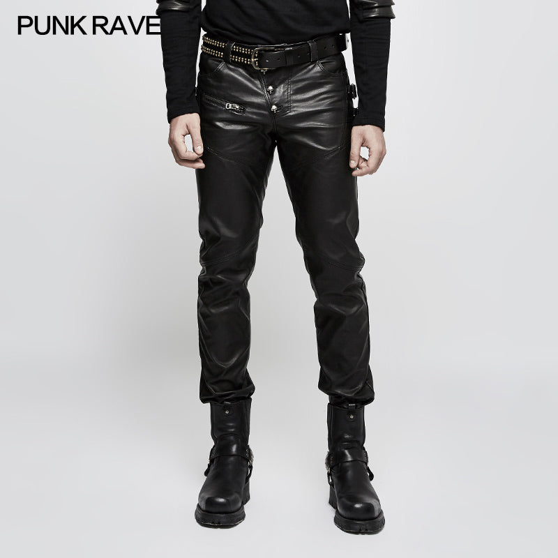 K-301 Personality Split Stitch Leather Punk Pants For Men?-??Punk Rave Clothing