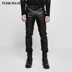 K-301 Personality Split Stitch Leather Punk Pants For Men?-??Punk Rave Clothing