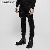 K-295 Men Elastic Denim Punk Pants With Detachable Pocket?-??Punk Rave Clothing