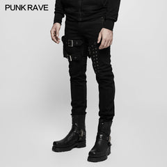 K-295 Men Elastic Denim Punk Pants With Detachable Pocket?-??Punk Rave Clothing