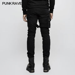 K-295 Men Elastic Denim Punk Pants With Detachable Pocket?-??Punk Rave Clothing